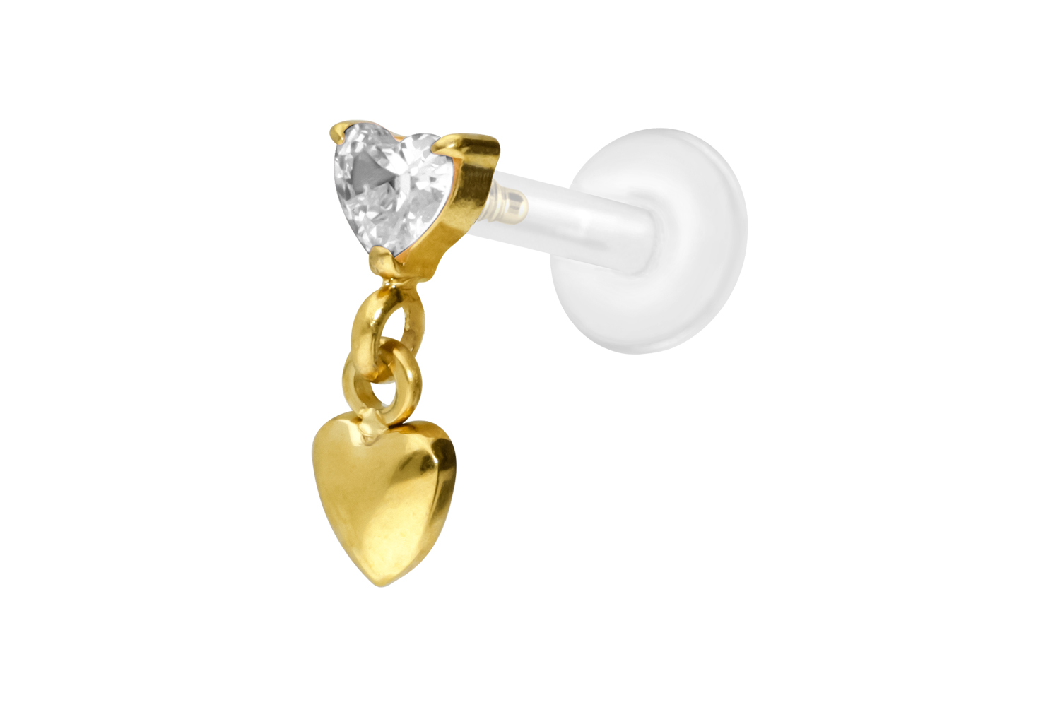 PTFE Labret Piercing mit Innengewinde + Titan-Aufsatz 2 HERZEN
